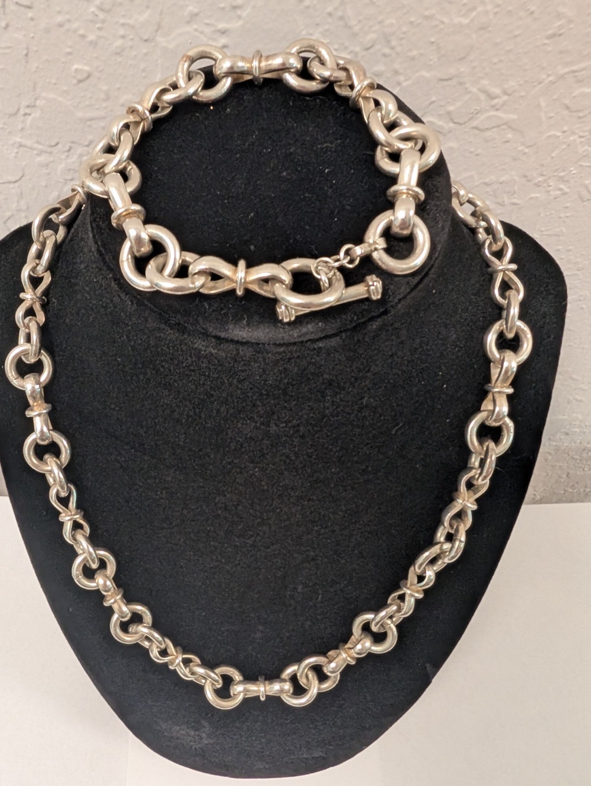 Vintage Sterling Silver Link Necklace & Bracelet Set 133g