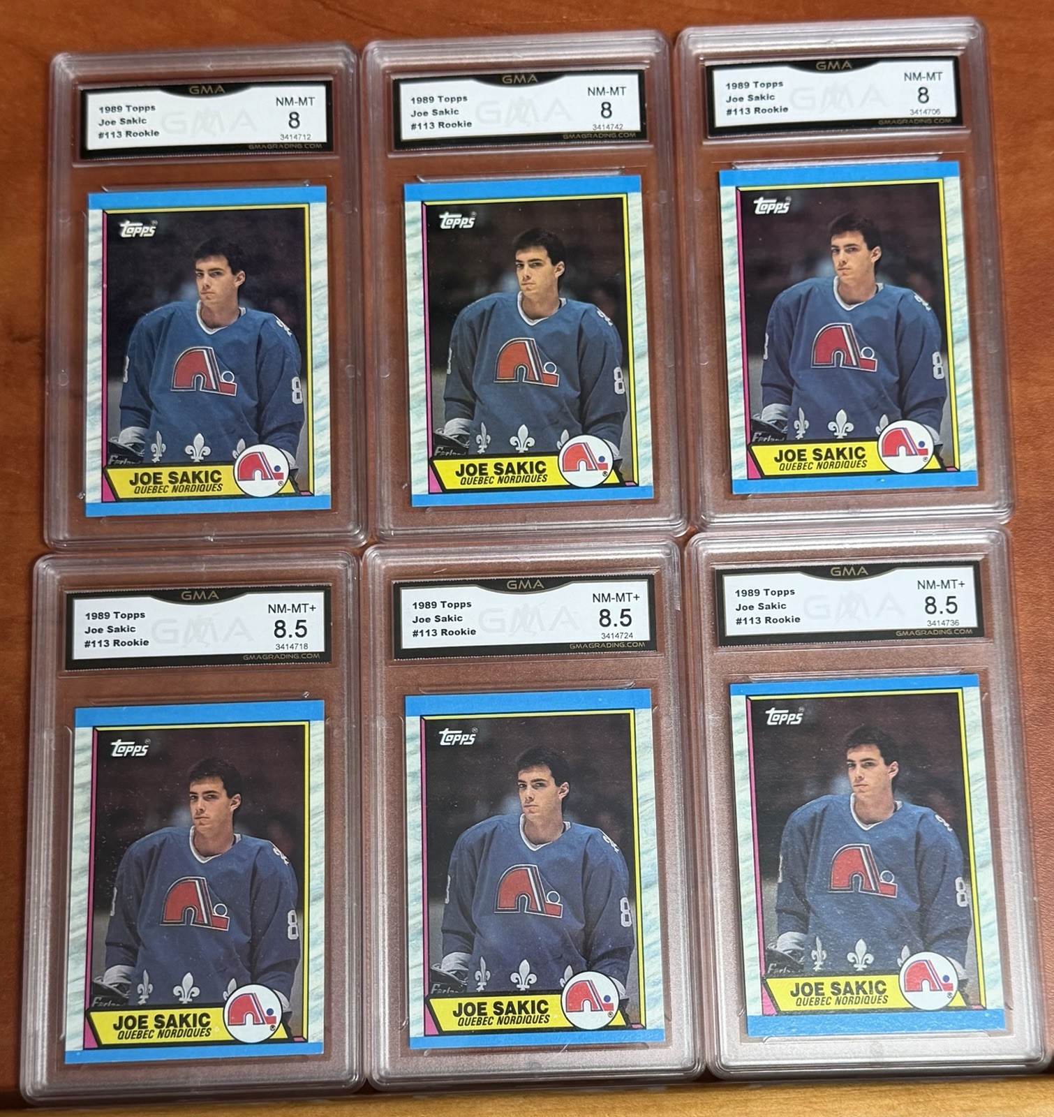 1989-90 Topps Joe Sakic #113 GRADED ROOKIE LOT - 6 Cards All NM-MINT Or Better 1989-90 Topps Joe Sakic #113 GRADED ROOKIE LOT - 6 Cards All NM-MINT Or Better