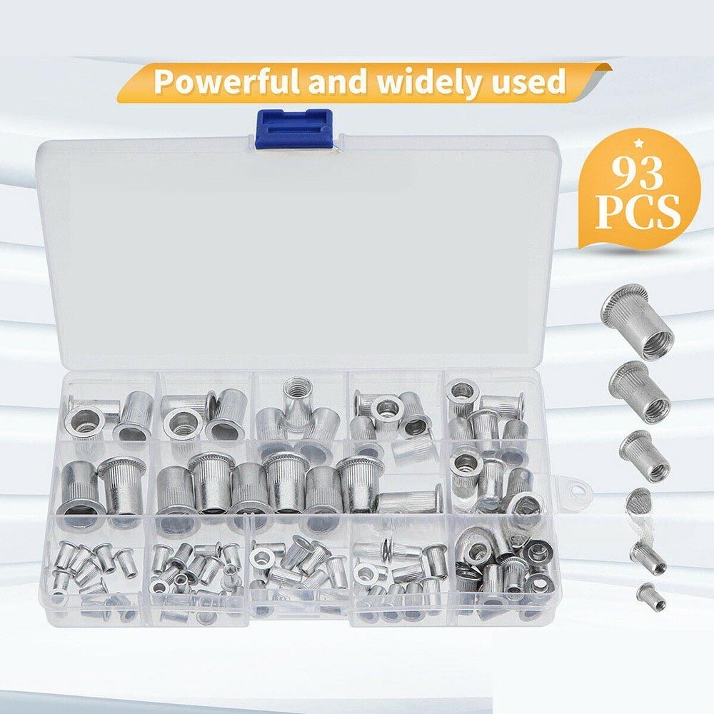 93Pcs Aluminum Blind Rivet Nut Assortment Kit Metric Threaded Insert Nuts Set