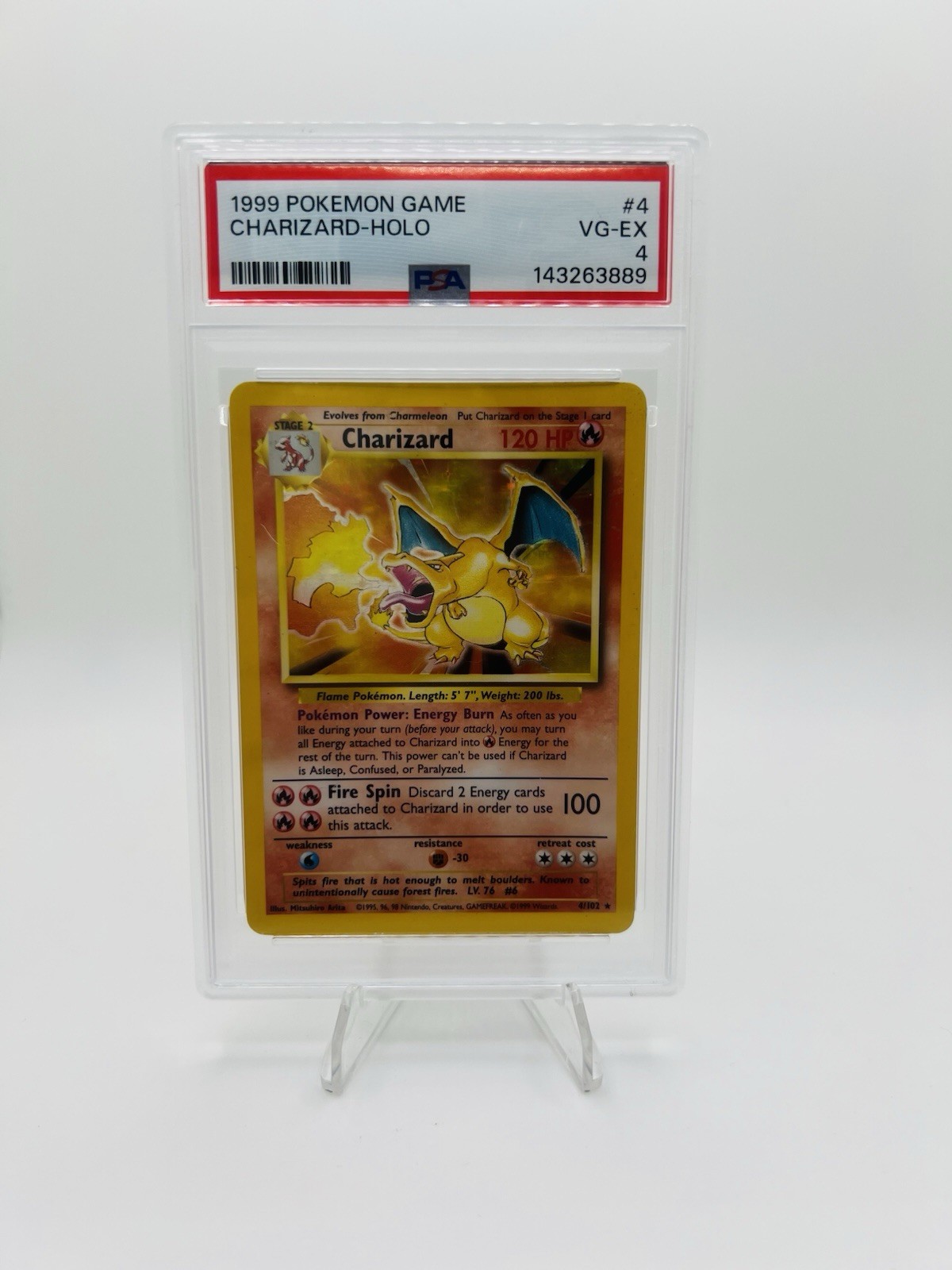1999 Pokémon Charizard 4/102 Holo Very Rare Graded By PSA 4 Original Pokemon