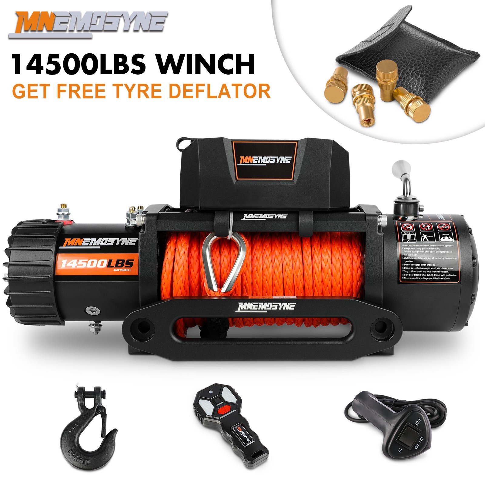 MNEMOSYNE 14500lbs Electric Winch 12V Synthetic Rope Towing Trailer 4WD 4X4
