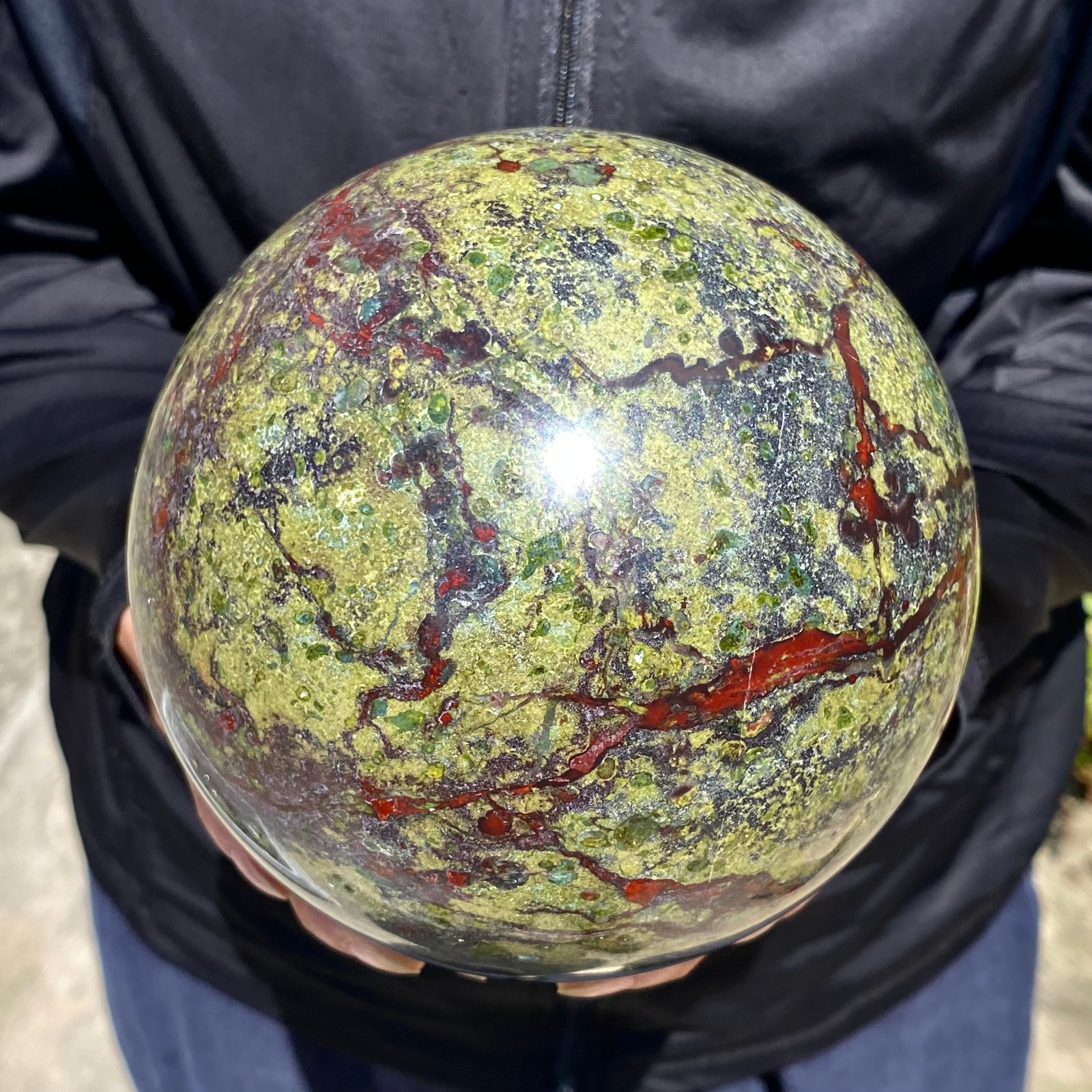 9.01LB Natural dragon blood stone quartz sphere crystal ball reiki healing