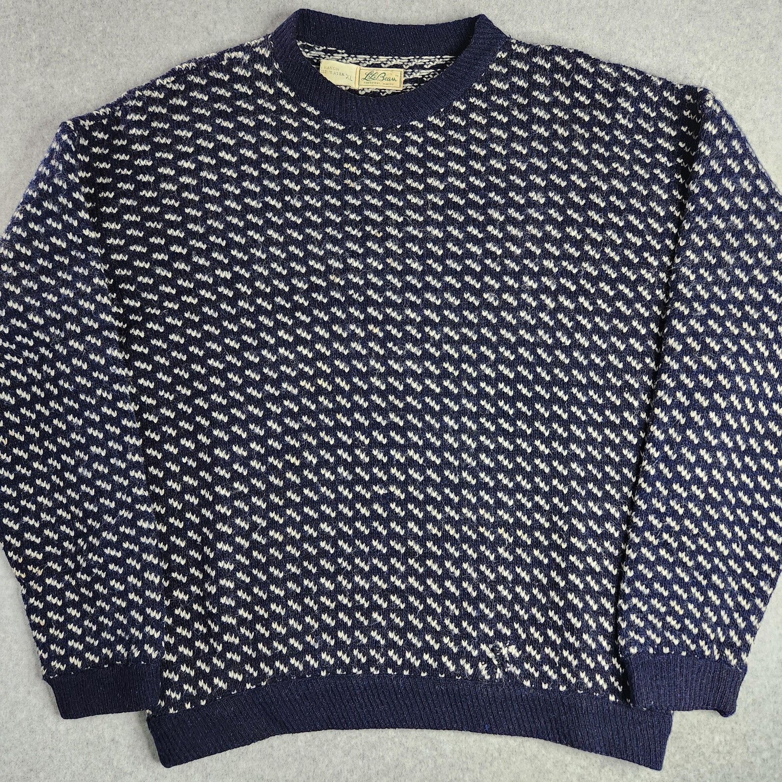 Vintage L.L.Bean Sweater Mens XL Navy Blue Norwegian Knit Wool Rayon Birdseye