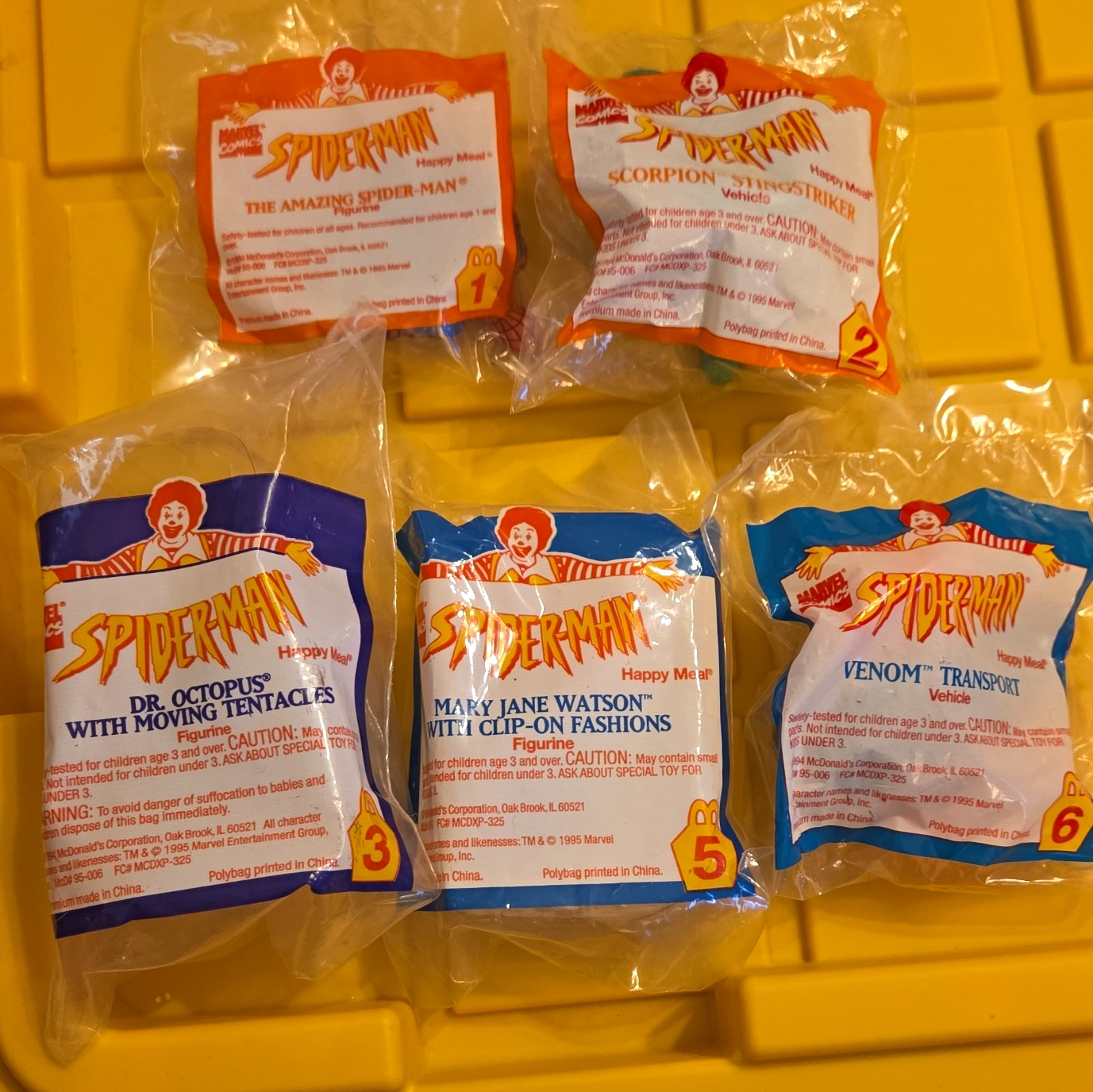 McDonald\'s Spider-Man Sealed Happy Meal Toys Lot of 5 Vintage 1995