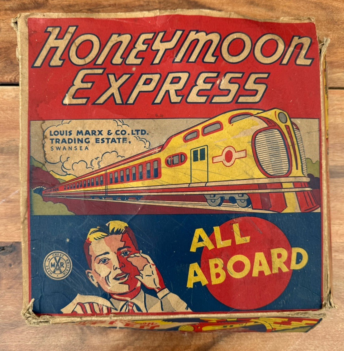 Antique 1930\'s Louis Marx Honeymoon Express Tin Litho Toy Boxed Clock Work Corgi