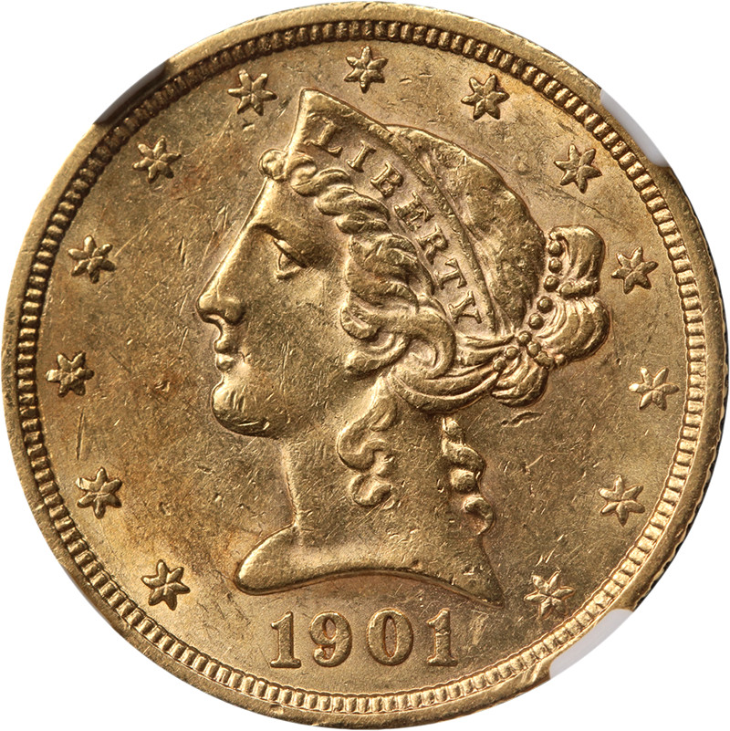 1901-S Liberty Gold $5 NGC AU58 Nice Eye Appeal Nice Strike