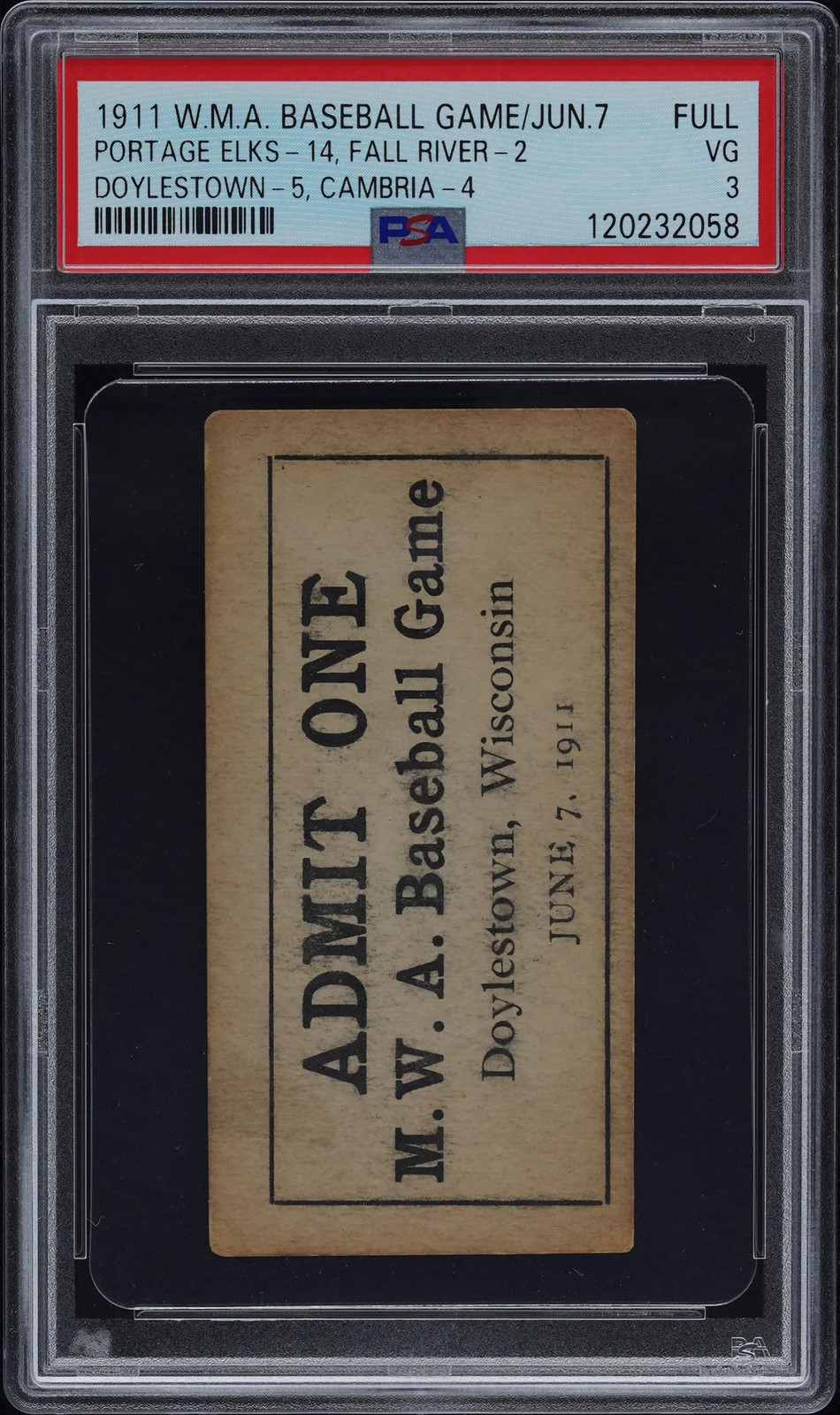 1911 W.M.A. Baseball Game-Full 4 Doylestown 5, Cambria PSA 3 1911 W.M.A. Baseball Game-Full 4 Doylestown 5, Cambria PSA 3