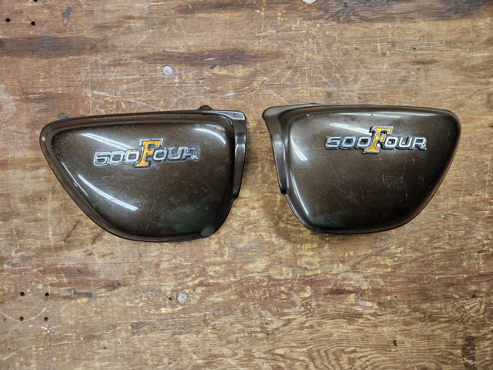 1973 Honda CB500-4 CB500 four original PLASTIC SIDE COVERS SET left right BROWN
