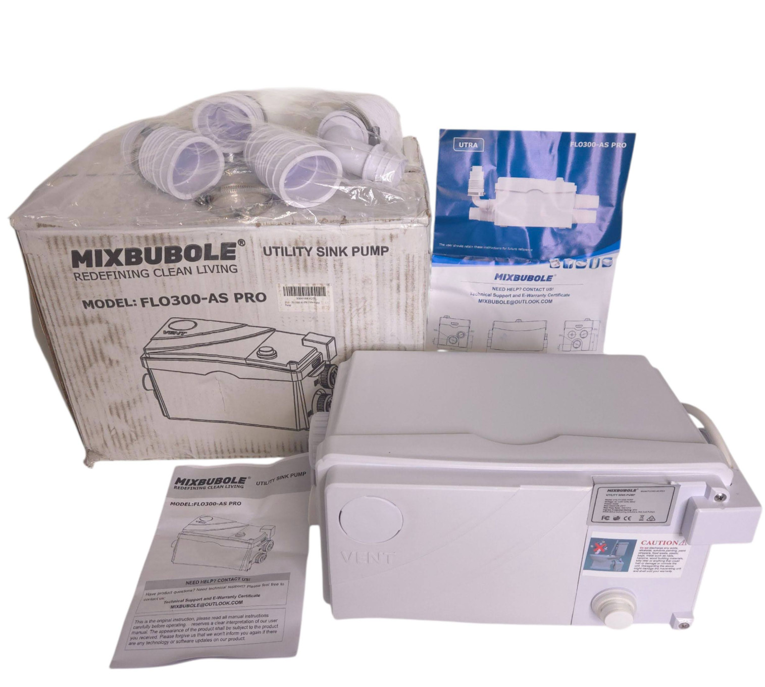 Mixbubole 500W Utility Sink Pump w/ PCB Function 3 Inlets 1 Outlet Macerating