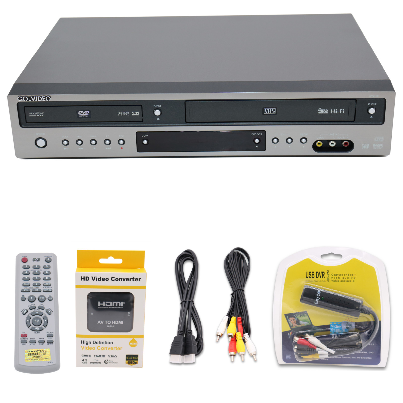 GO Video VHS VCR DVD Combo Convert VHS to Digital USB Capture | HDMI Adapter