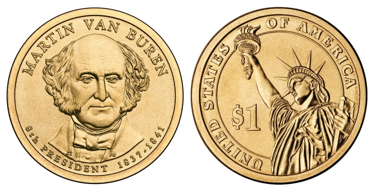 2008 P&D Martin Van Buren Presidential $1 Golden Dollar Coin – Circulated/Shiny