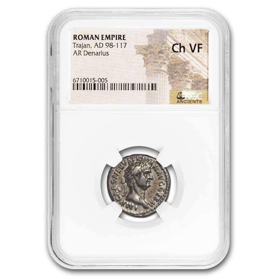 Roman Empire AR Denarius Trajan 98-117 AD Ch VF NGC (Random Coin) Roman Empire AR Denarius Trajan 98-117 AD Ch VF NGC (Random Coin)