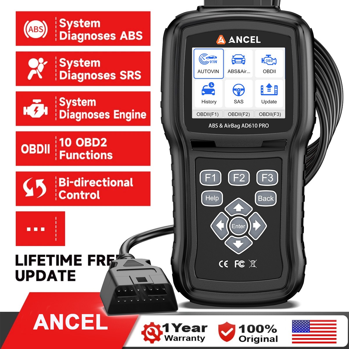 ANCEL AD610 PRO Auto ABS Bleeding SRS SAS OIL Reset OBD2 Diagnostic Scanner Tool