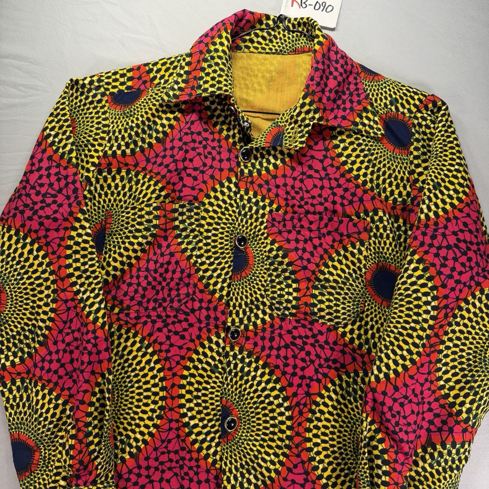 True Vintage 50s Shirt Mens Medium Button Up Crazy Ornate Geometric Disco Party 