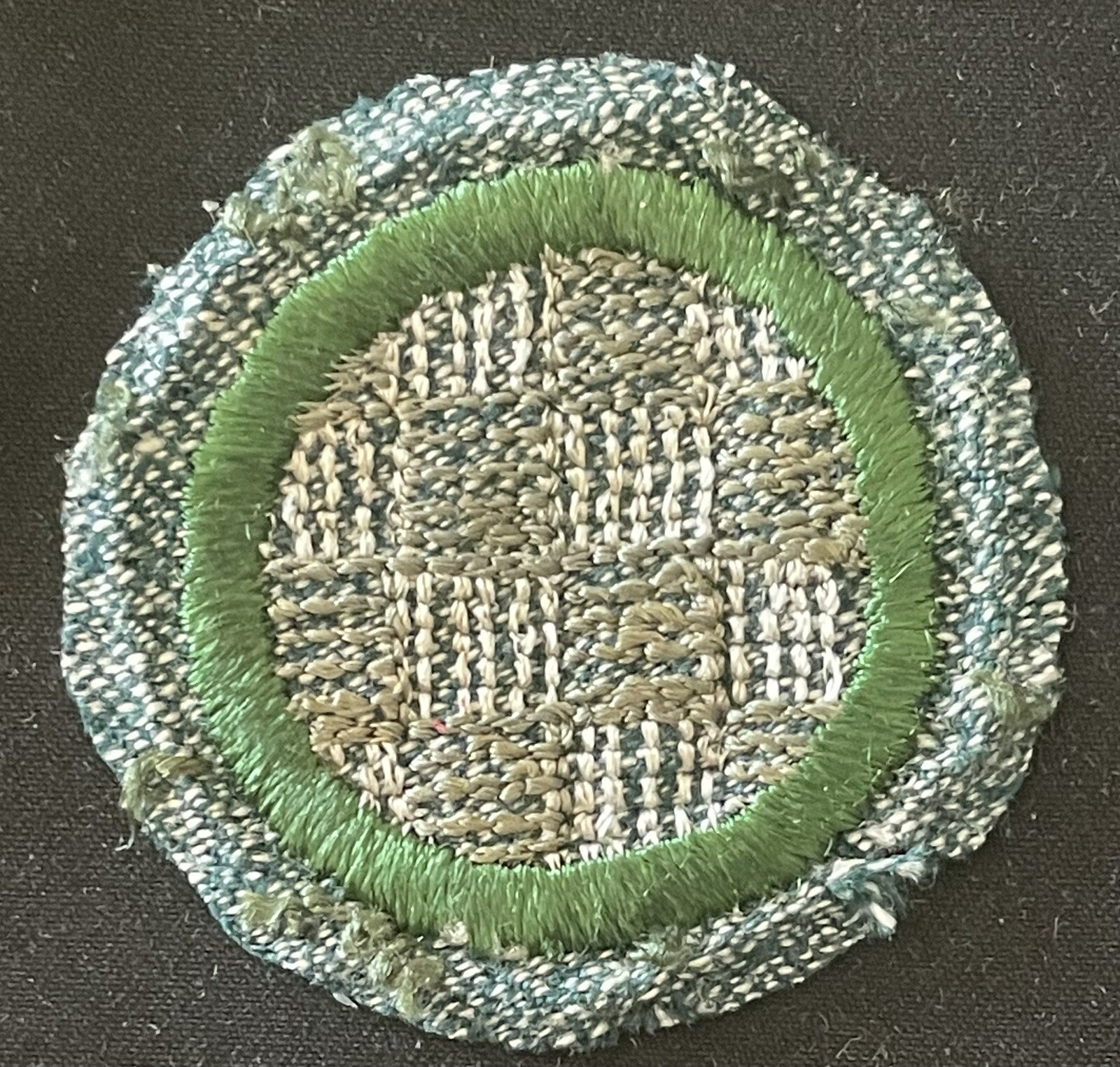 RARE VINTAGE 1938 INTERMEDIATE BADGE-WEAVING-SG=SILVER GREEN
