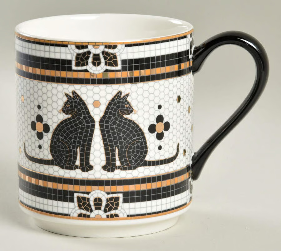 New Anthropologie Bistro Tile  Halloween Mug-Black Cats or Trick/Treat