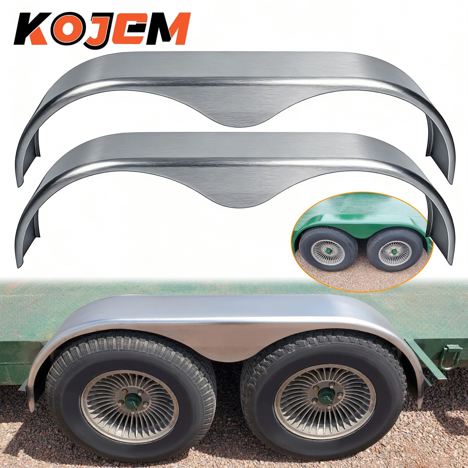 2PCS Tandem Double Axle Trailer Fenders Teardrop For 13\