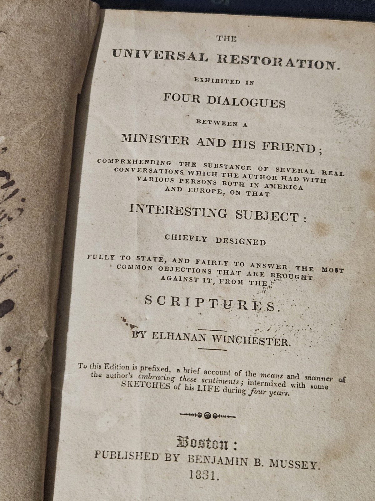 1831 Universal Restoration Exhibited In Four Dialogues By Elhanan Winchester