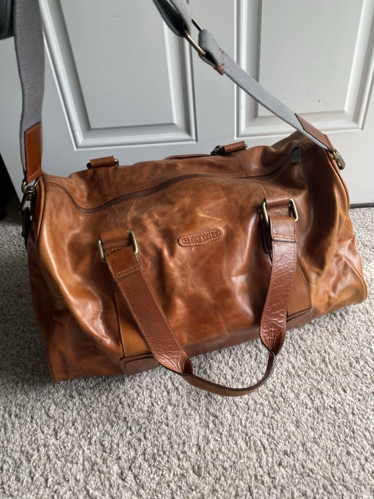 Vtg FOSSIL BRAND Leather Duffle Bag Weekender Travel Luggage India Brass Feet