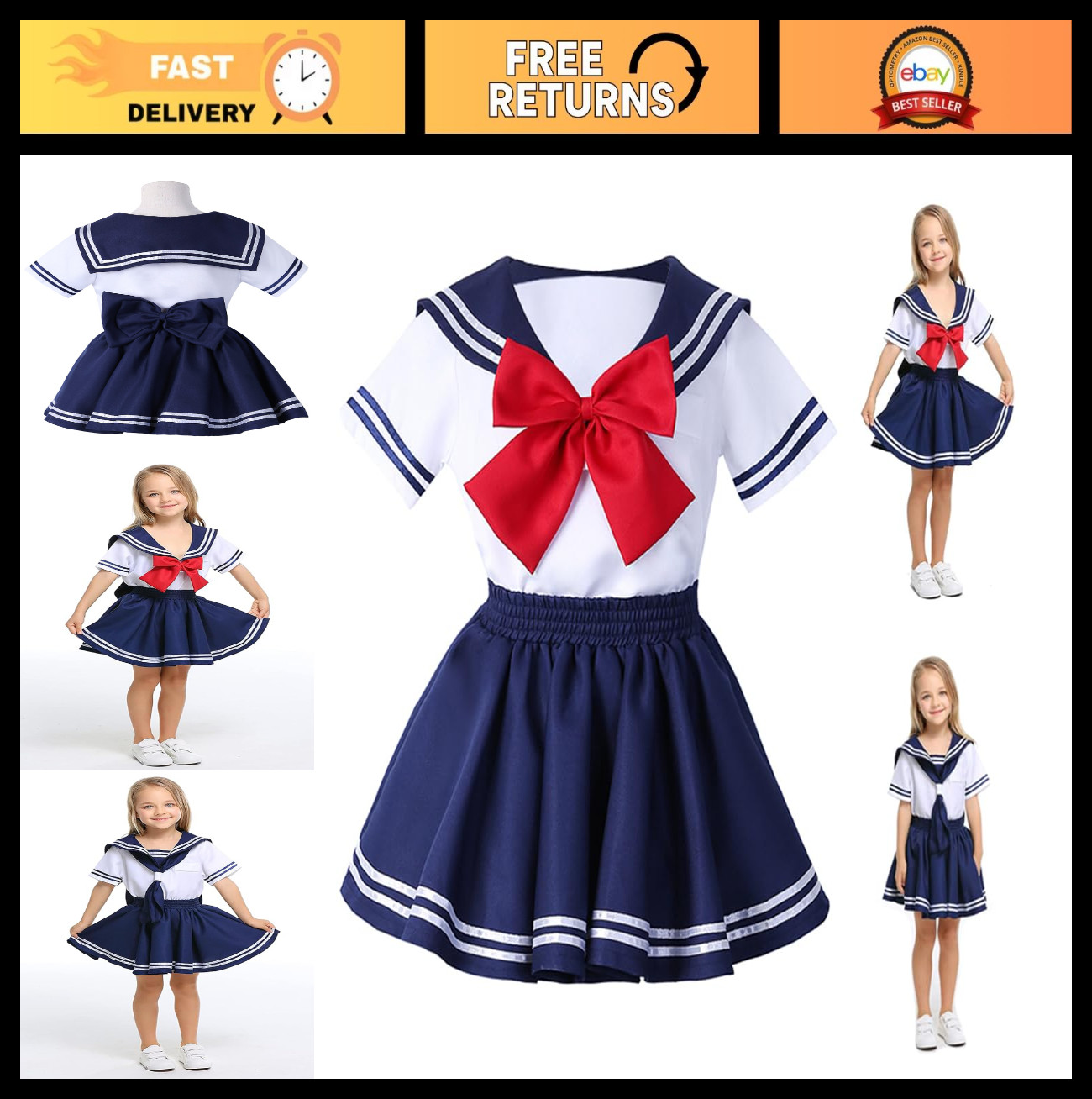 Kids Sailor Cosplay Costume Dress - Anime School Uniform Shirt Skirt Bow Tie Out Kids Sailor Cosplay Costume Dress - Anime School Uniform Shirt Skirt Bow Tie Out