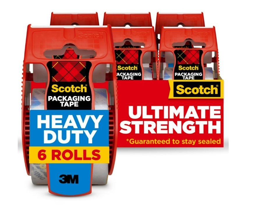 Scotch Heavy Duty Shipping Packing Tape 6 Rolls Industrial Strength Dispenser