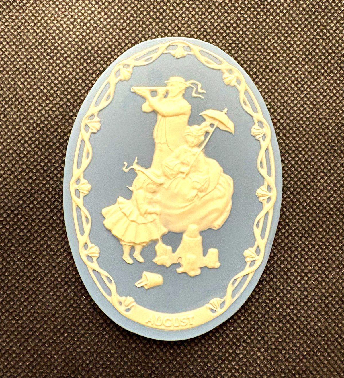 Blue & White Wedgwood Jasperware Wall Hanging Plaque August Blue & White Wedgwood Jasperware Wall Hanging Plaque August