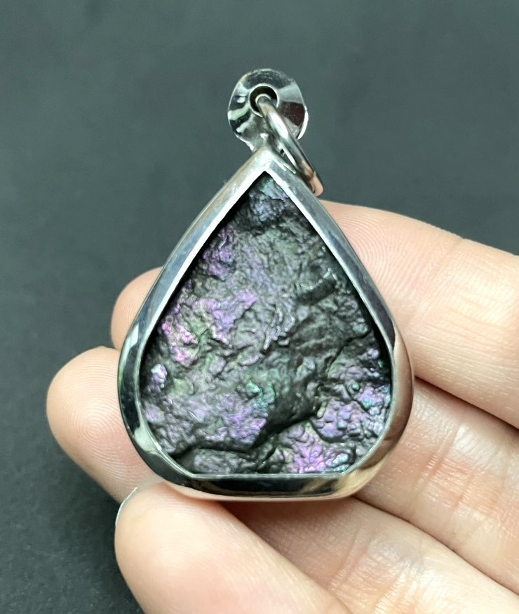 Iridescent Rainbow Leklai Pendant Natural Hematite Stone Amulet Teardrop Shape Iridescent Rainbow Leklai Pendant Natural Hematite Stone Amulet Teardrop Shape