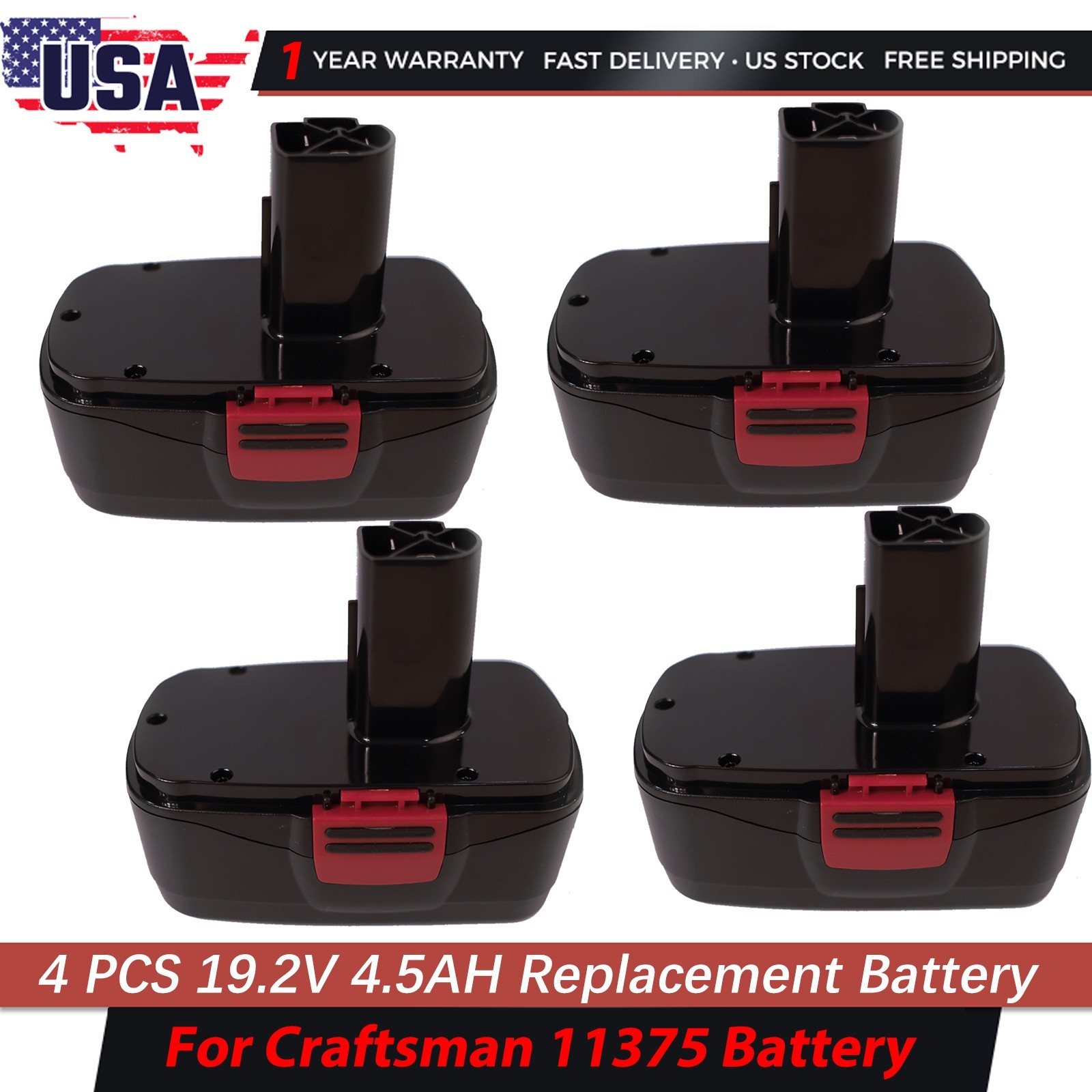 4-Pack 4.5Ah Lithium Battery for Craftsman 19.2V XCP C3 DieHard 11375 130279005