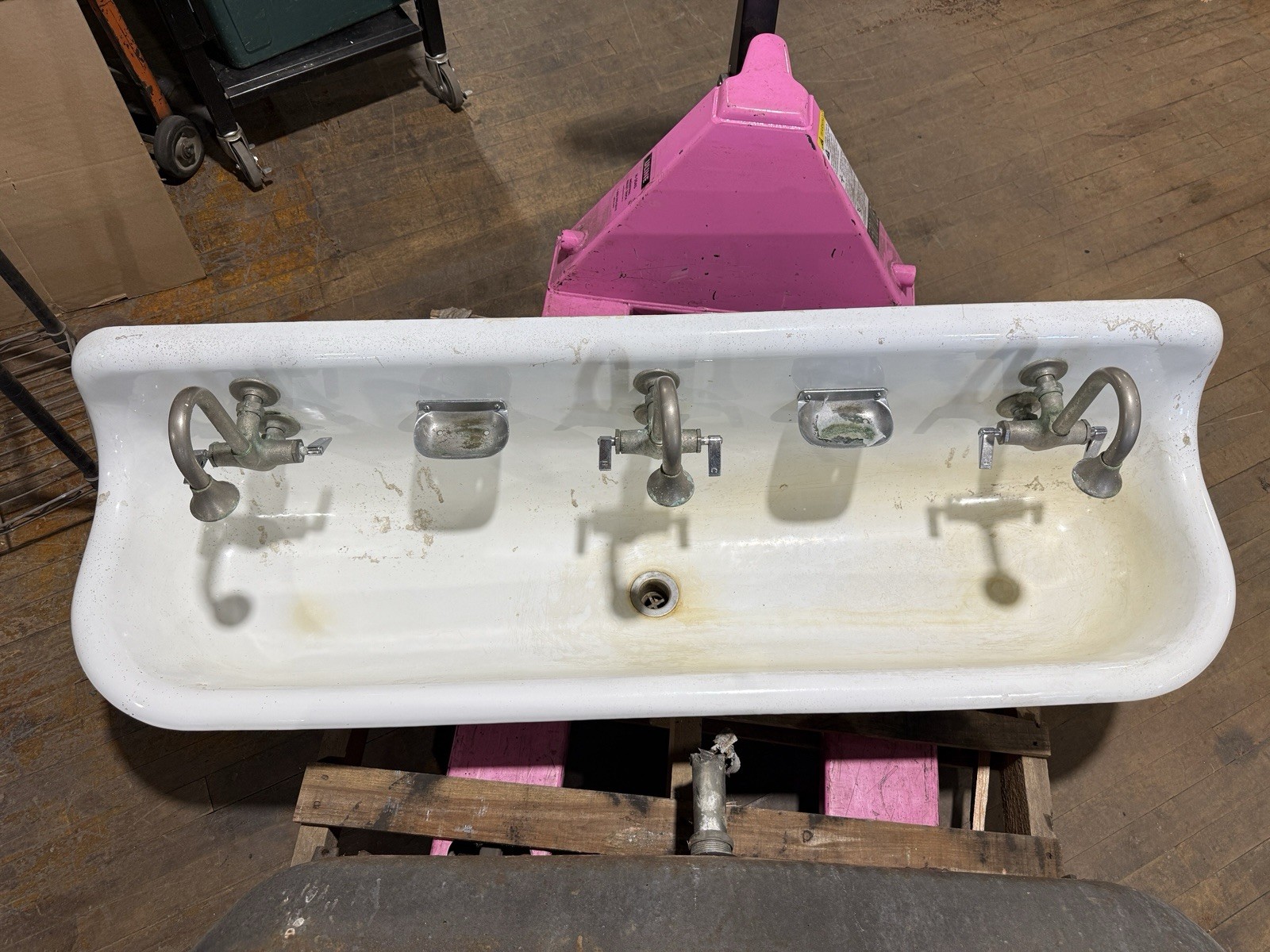 Antique Kohler 3 Spigot Trough Porcelain Cast Iron Sink Wall Mount 60\