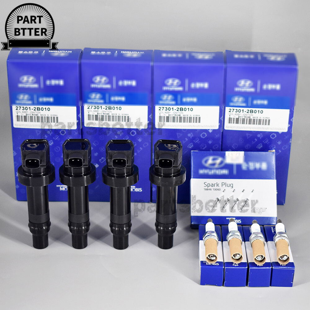 4x OEM 27301-2B010 Ignition Coils & 4x Spark Plug For Kia Rio Soul Hyundai UF636