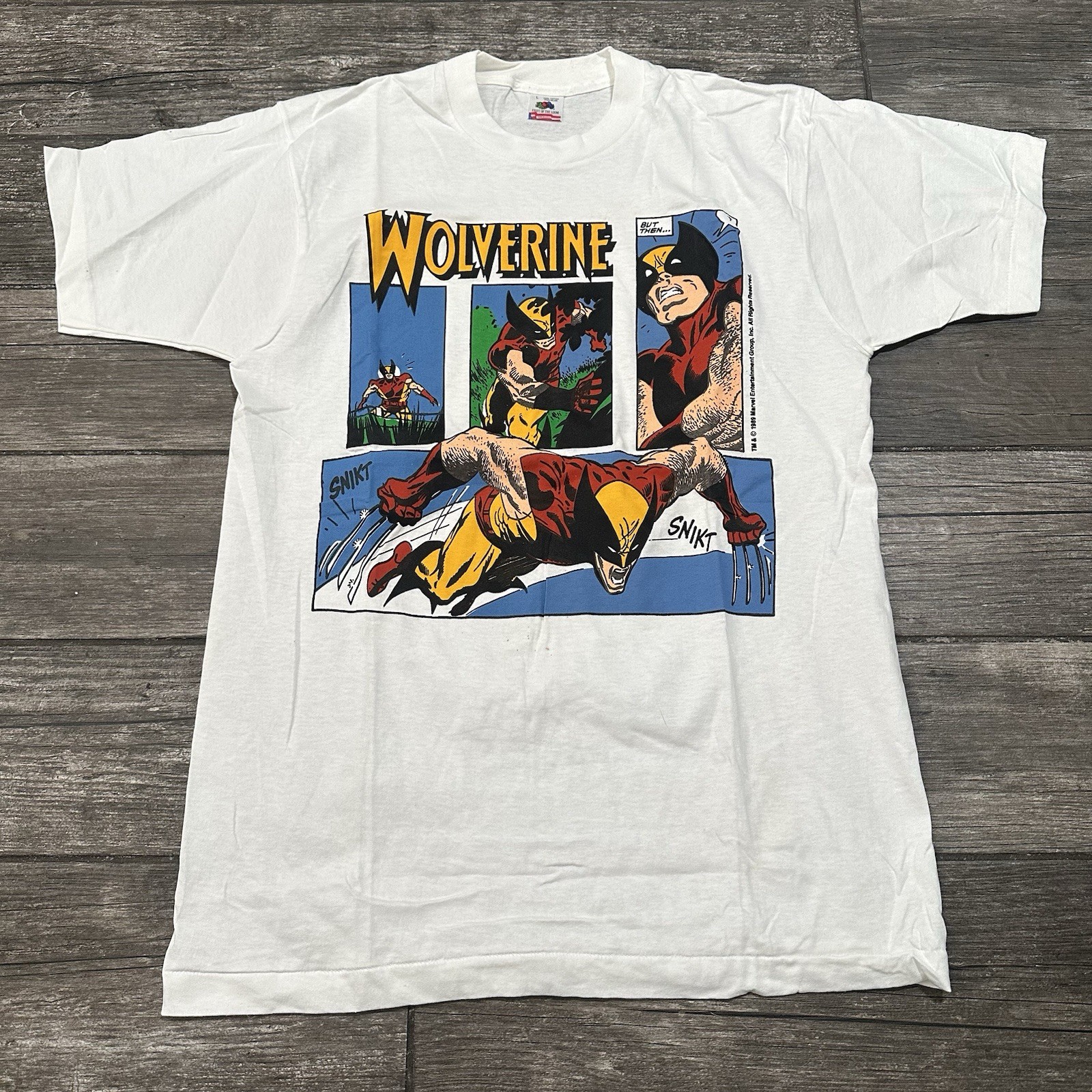 VTG 1989 MARVEL WOLVERINE COMICS WHITE PROMO T-SHIRT USA FOTL NWOT SNIKT SZ L