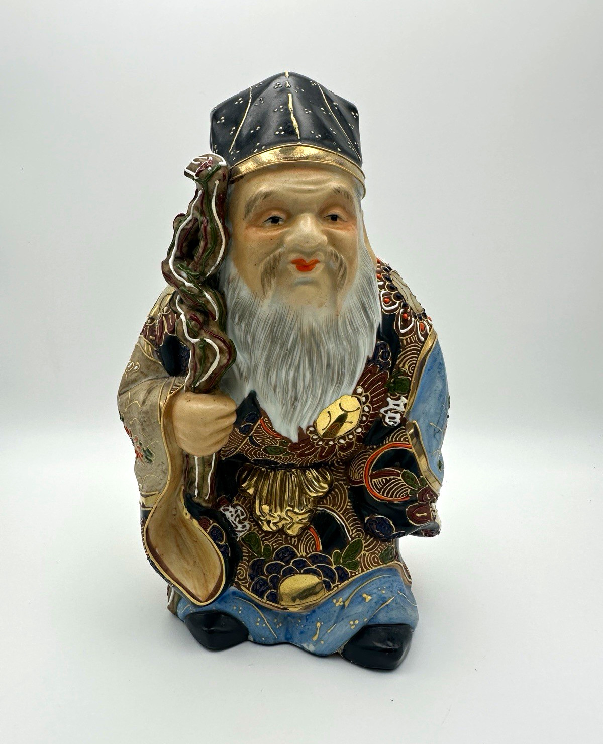 Antique Japanese Jurojin Satsuma Moriage Okimono God Longevity Kutani  1880–1910