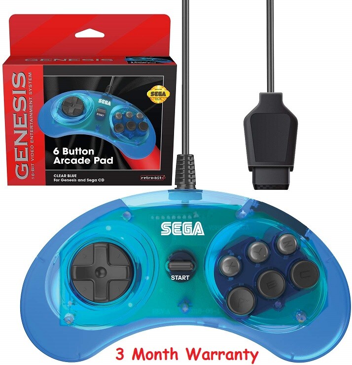 Retro-Bit Official Sega Genesis Controller 6-Button Arcade Pad - Clear Blue Retro-Bit Official Sega Genesis Controller 6-Button Arcade Pad - Clear Blue