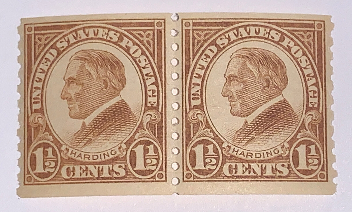 Travelstamps: 1923-1929 US Stamps Scott #598 Harding Coil Pair MNH OG Perf 10