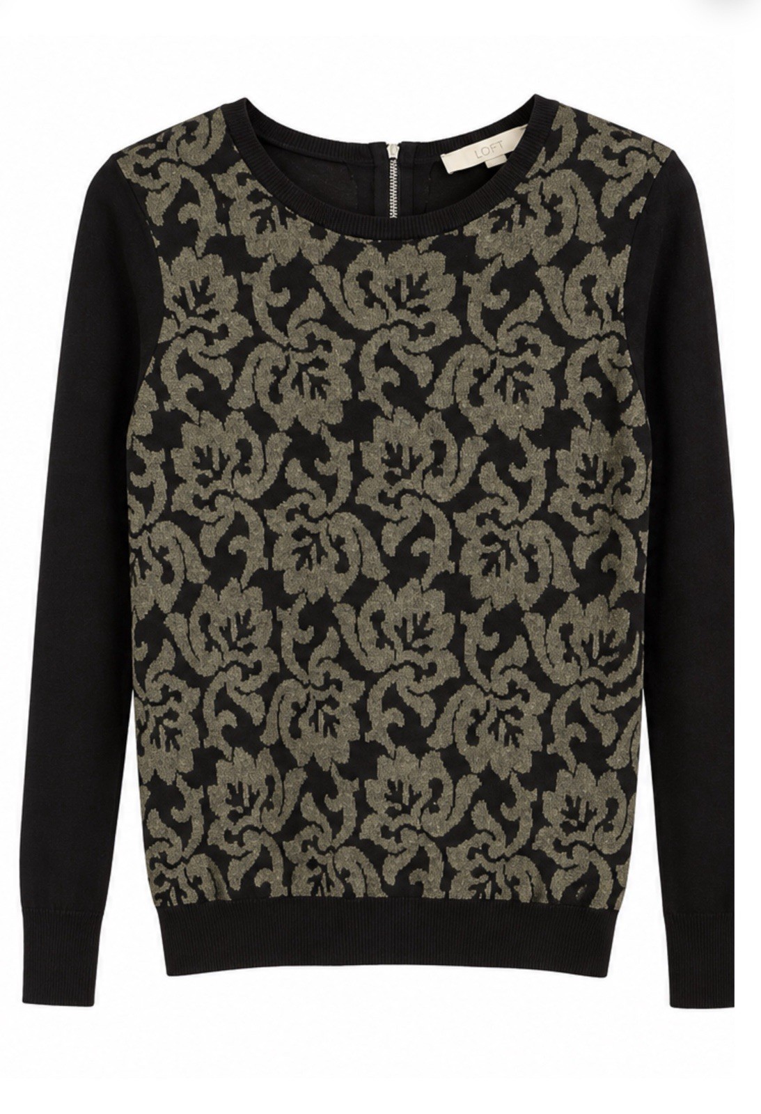 NWT LOFT Women\'s Black/Gold Glitter Floral Knit Crew Neck Pullover Sweater LP NWT LOFT Women\'s Black/Gold Glitter Floral Knit Crew Neck Pullover Sweater LP