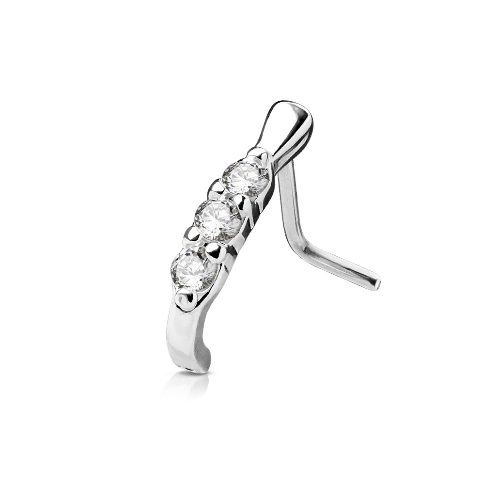 Surgical Steel CZ Lined L Bend Shaped Nose Ring Crawler Stud Body Piercing 20G Surgical Steel CZ Lined L Bend Shaped Nose Ring Crawler Stud Body Piercing 20G