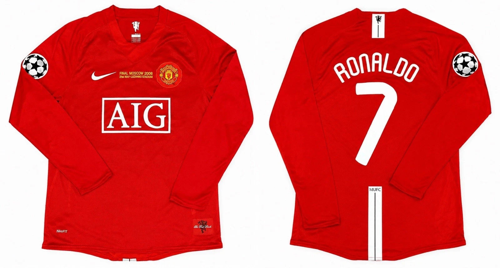 Cristiano Ronaldo 7 2008 UCL Final Manchester United Nike Long Sleeve Jersey