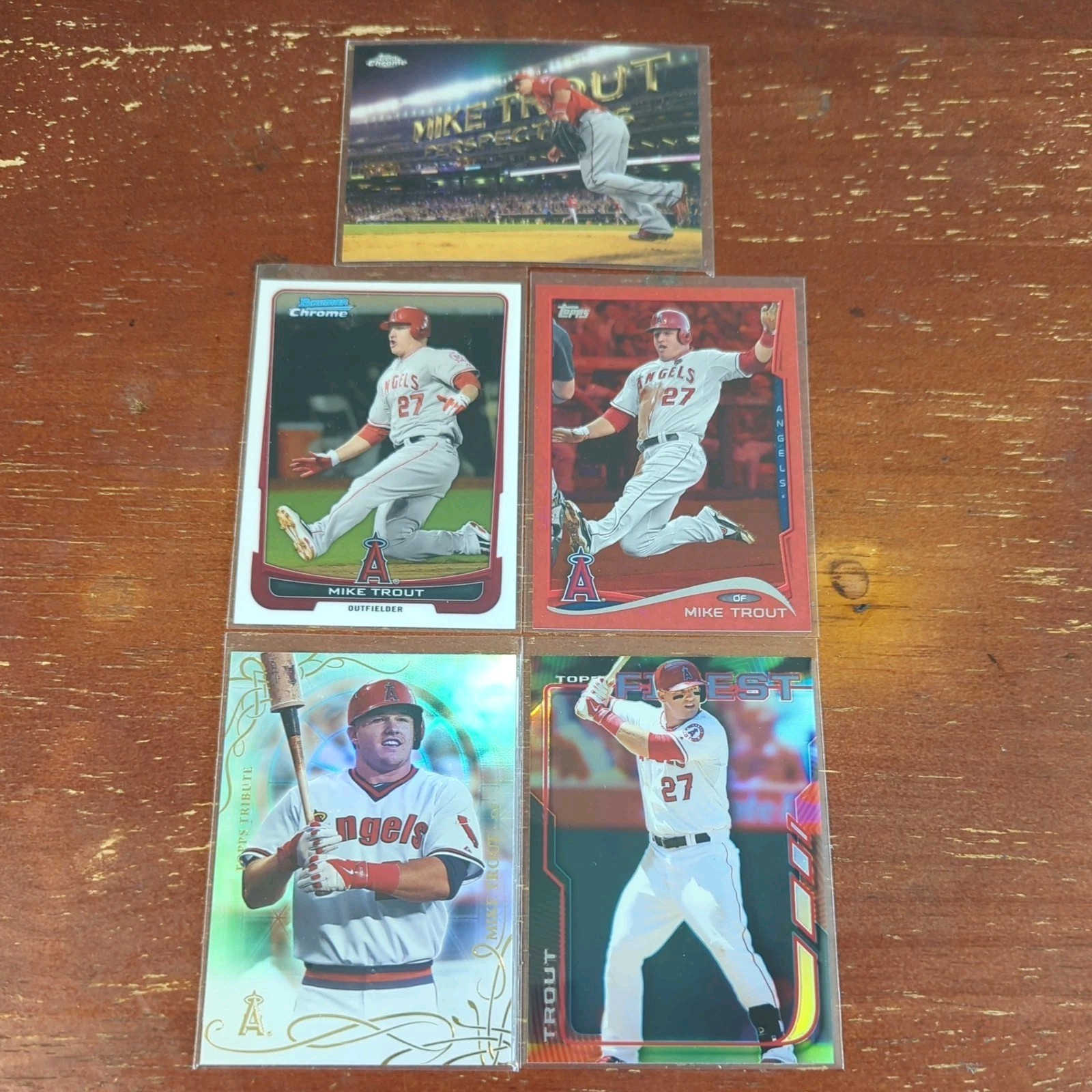 MIKE TROUT 5 Card Lot Refractors, Topps Chrome, Bowman Chrome Anaheim LA Angels