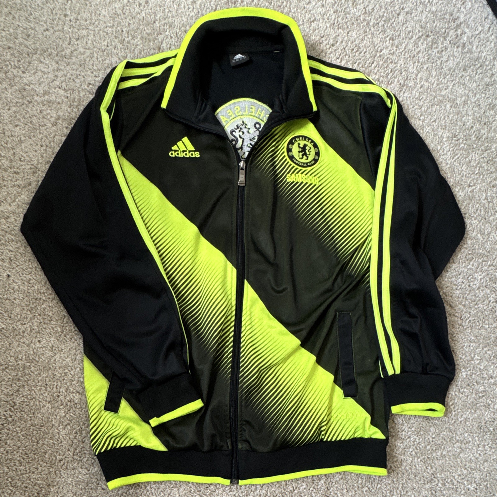 adidas Chelsea Football Club Soccer Full Zip Track Jacket Black Green Large