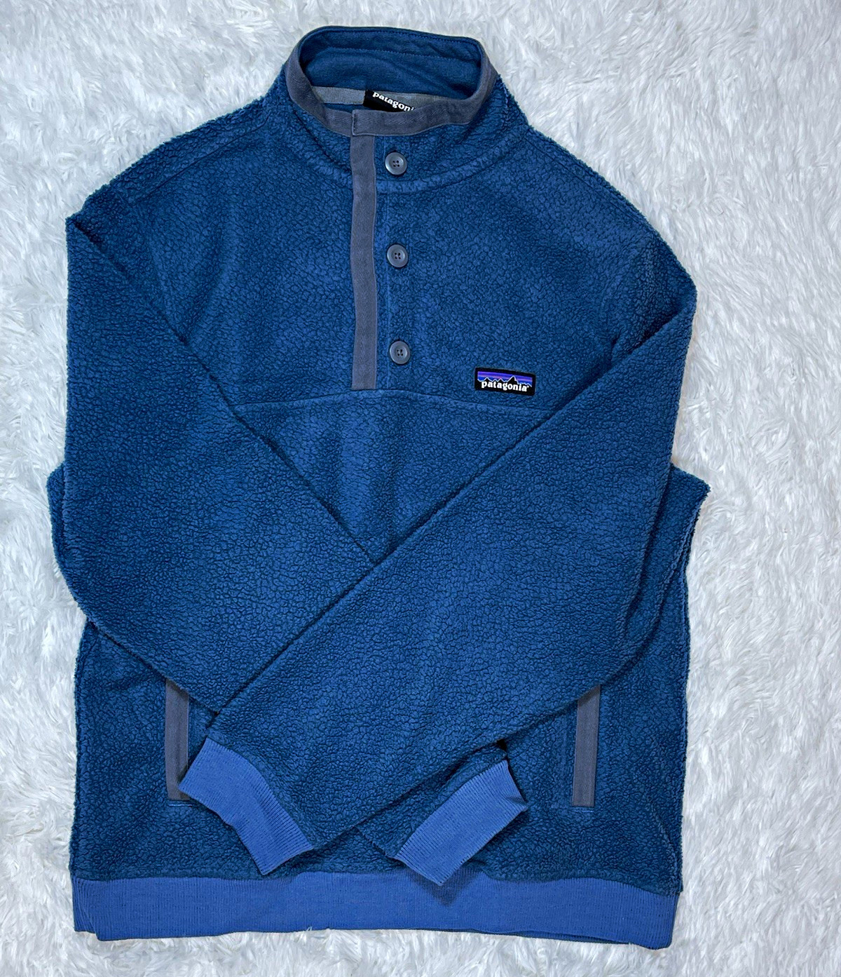 Patagonia Men\'s Shearling Button Pullover wavy blue good condition size S Patagonia Men\'s Shearling Button Pullover wavy blue good condition size S