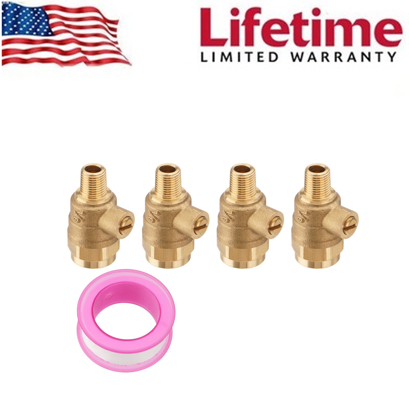 4 PCS 1/8'' Male X 1/4'' Female Test Cock with PTFE Sealant Tape for Backflow Va