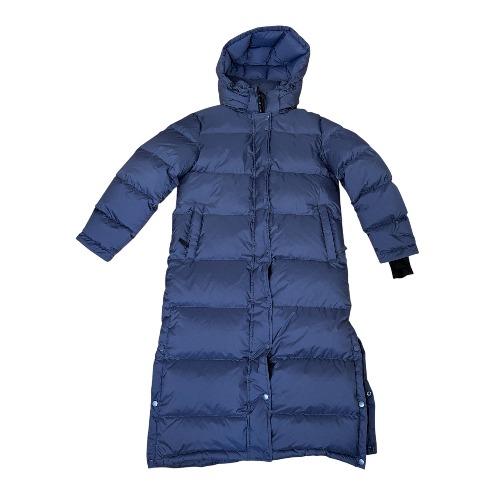 Quince Responsible Down Puffer Jacket Gray Blue Long Hooded Coat Women Small NWT