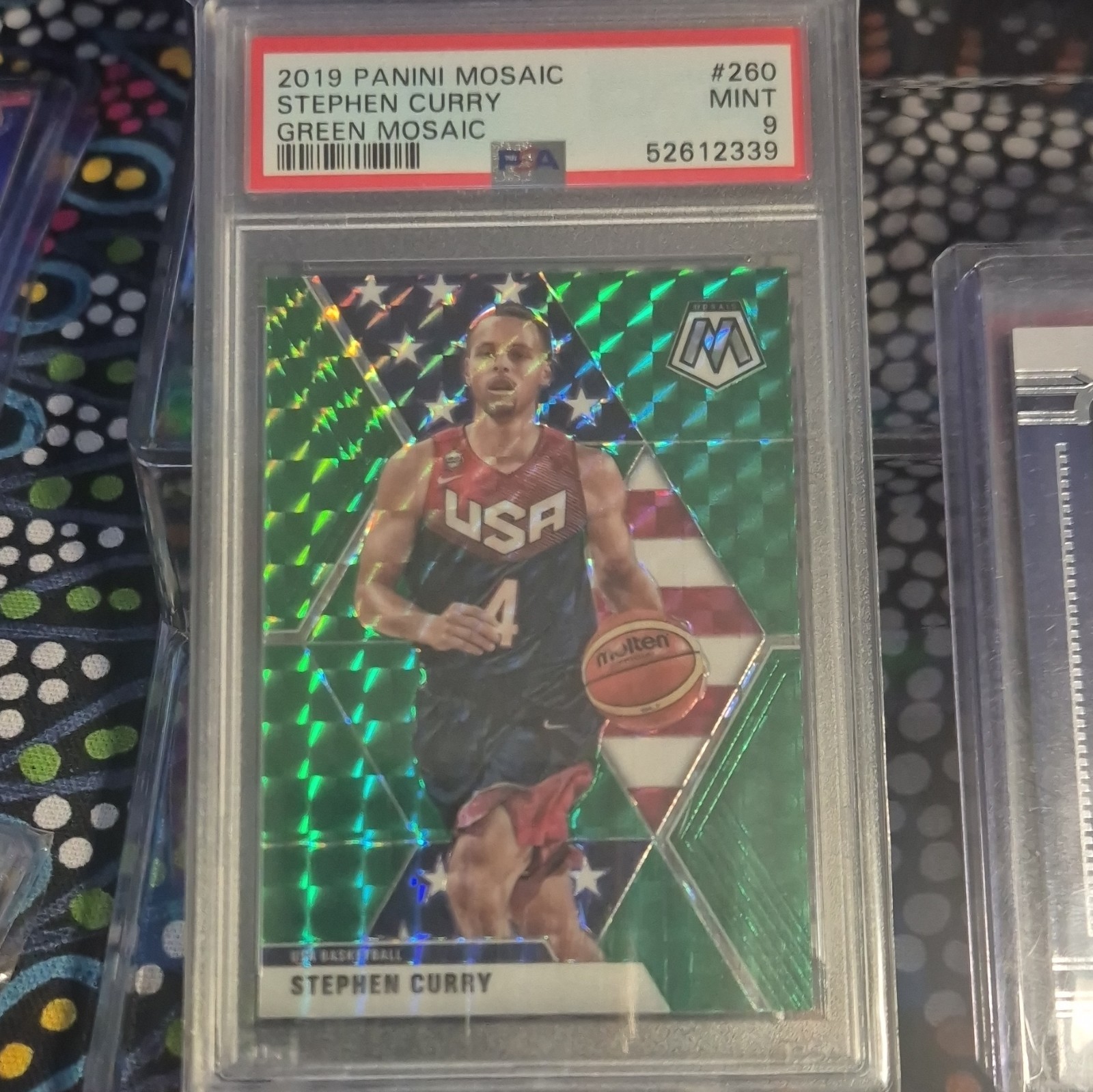 Panini Mosaic 2019-20 Stephen Curry #260 Green Mosaic PSA 9