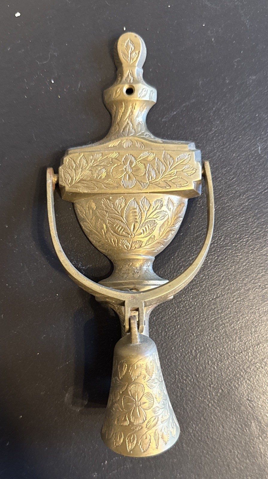 VTG Brass Bell Door Knocker Bells of Sarna Floral Antique engraved India C7846 VTG Brass Bell Door Knocker Bells of Sarna Floral Antique engraved India C7846