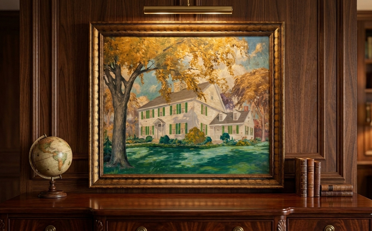 Original Oil Painting, Buckman Tavern Lexington MA. Early 19th C. Original Oil Painting, Buckman Tavern Lexington MA. Early 19th C.