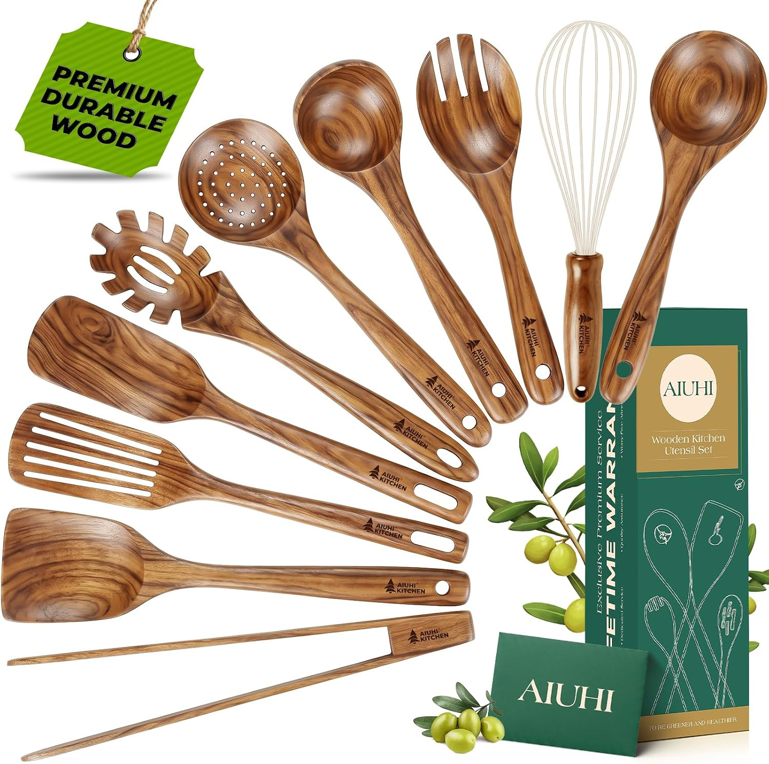 10Pcs Wooden Kitchen Utensils, Teak Wood Utensil Set for Kitchen 10Pcs Wooden Kitchen Utensils, Teak Wood Utensil Set for Kitchen