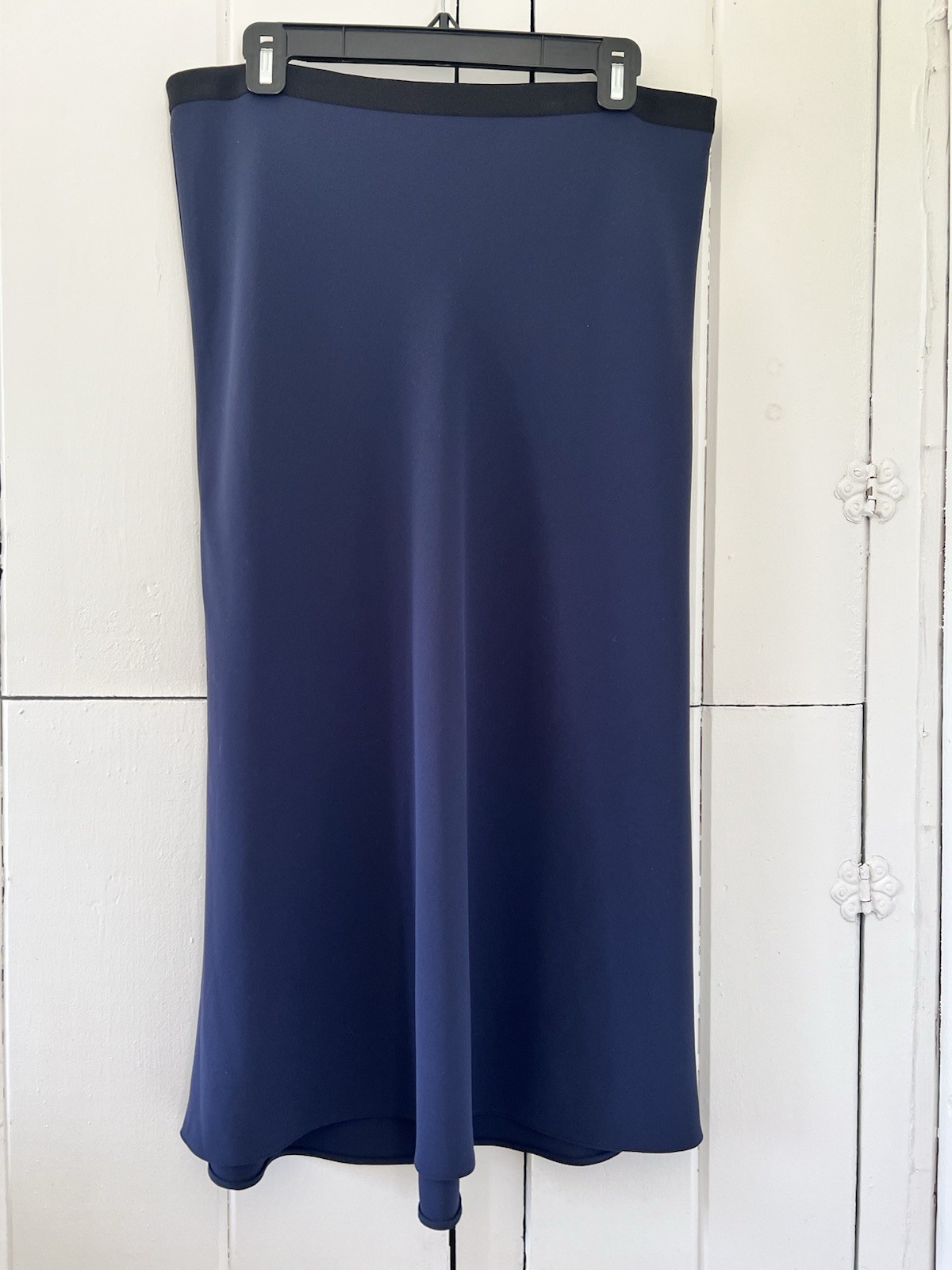 VINCE Navy Blue Polyester Midi Skirt Elastic Waist Pull-On Stretch Size Large