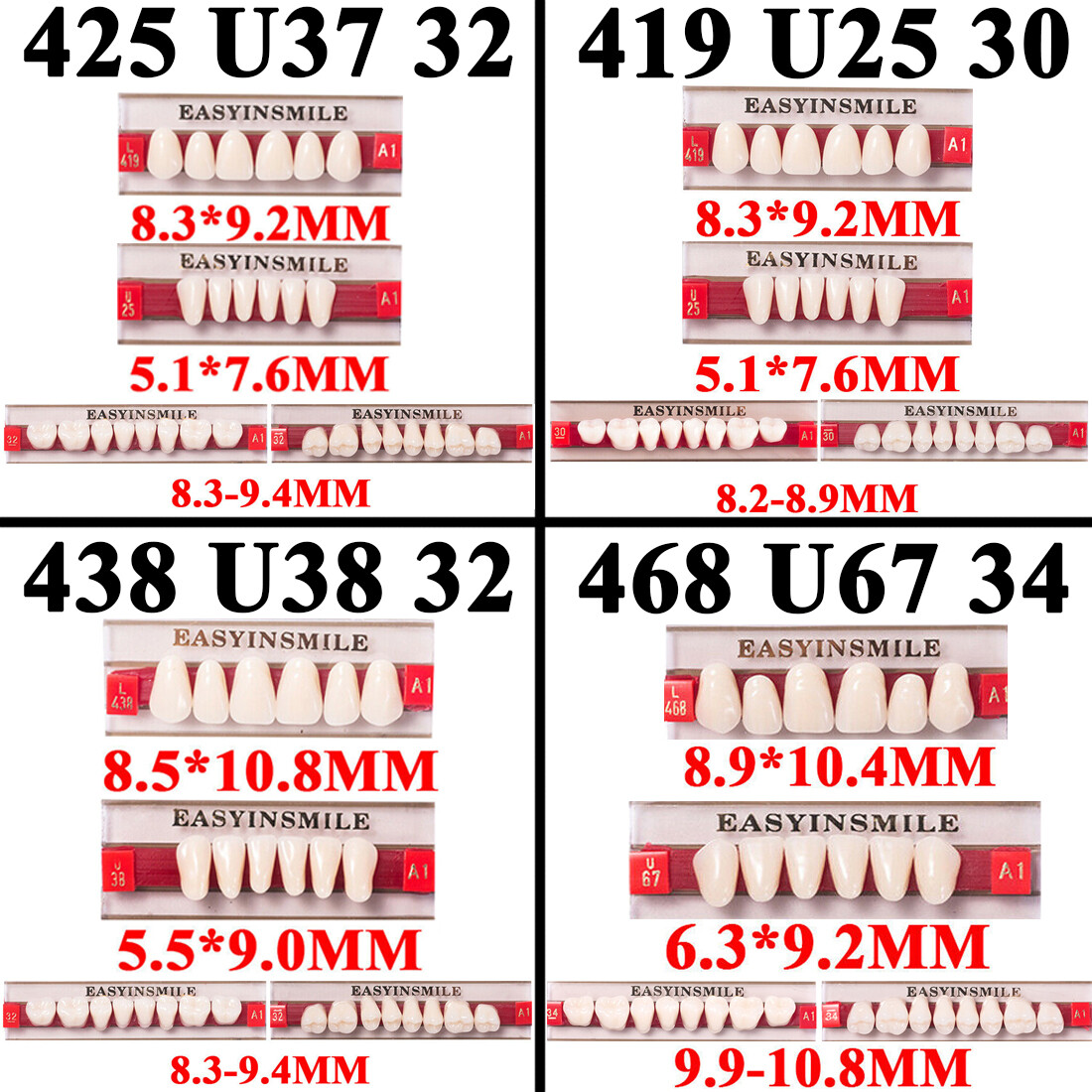 84/96pc Dental Teeth Set Acrylic Resin Denture Teeth Full Upper/Lower A1/A2/A3
