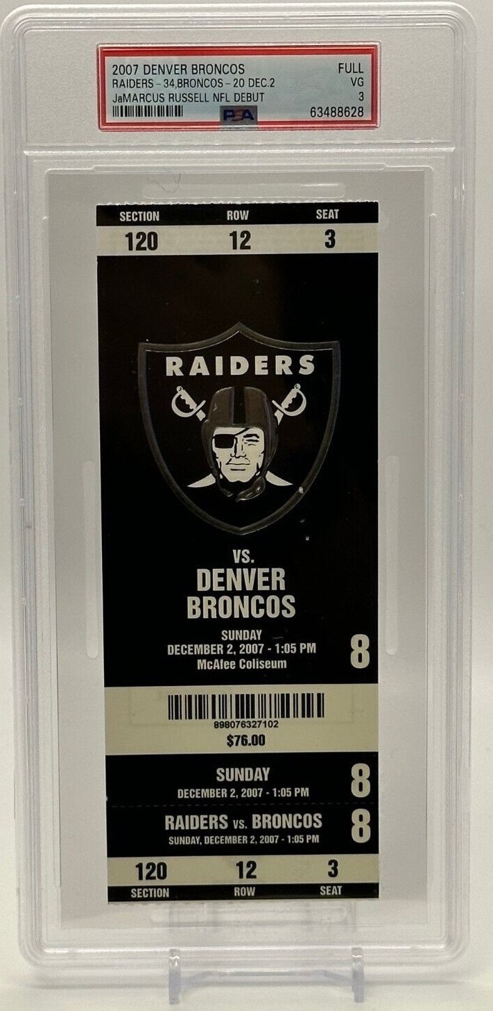 12/2 2007 JaMarcus Russell Debut NFL \'s BUST PSA TICKET OAKLAND RAIDERS POP 2
