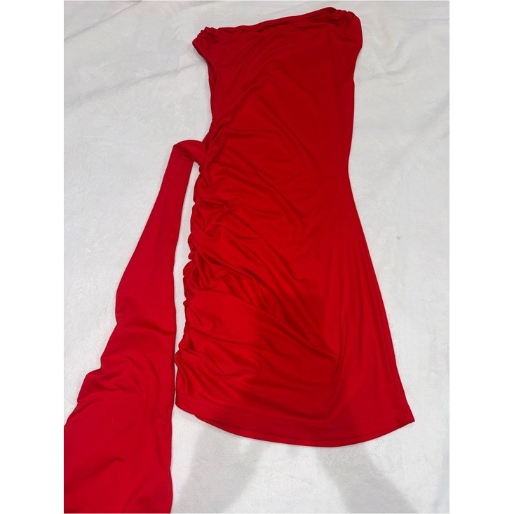 SHEIN Red Ruched Mini Dress w/ Side Draped Sash Size S SHEIN Red Ruched Mini Dress w/ Side Draped Sash Size S